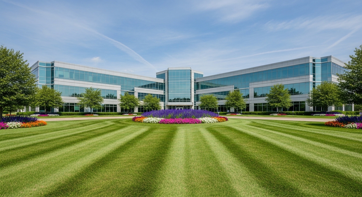 Commercial office park with manicured landscaping
