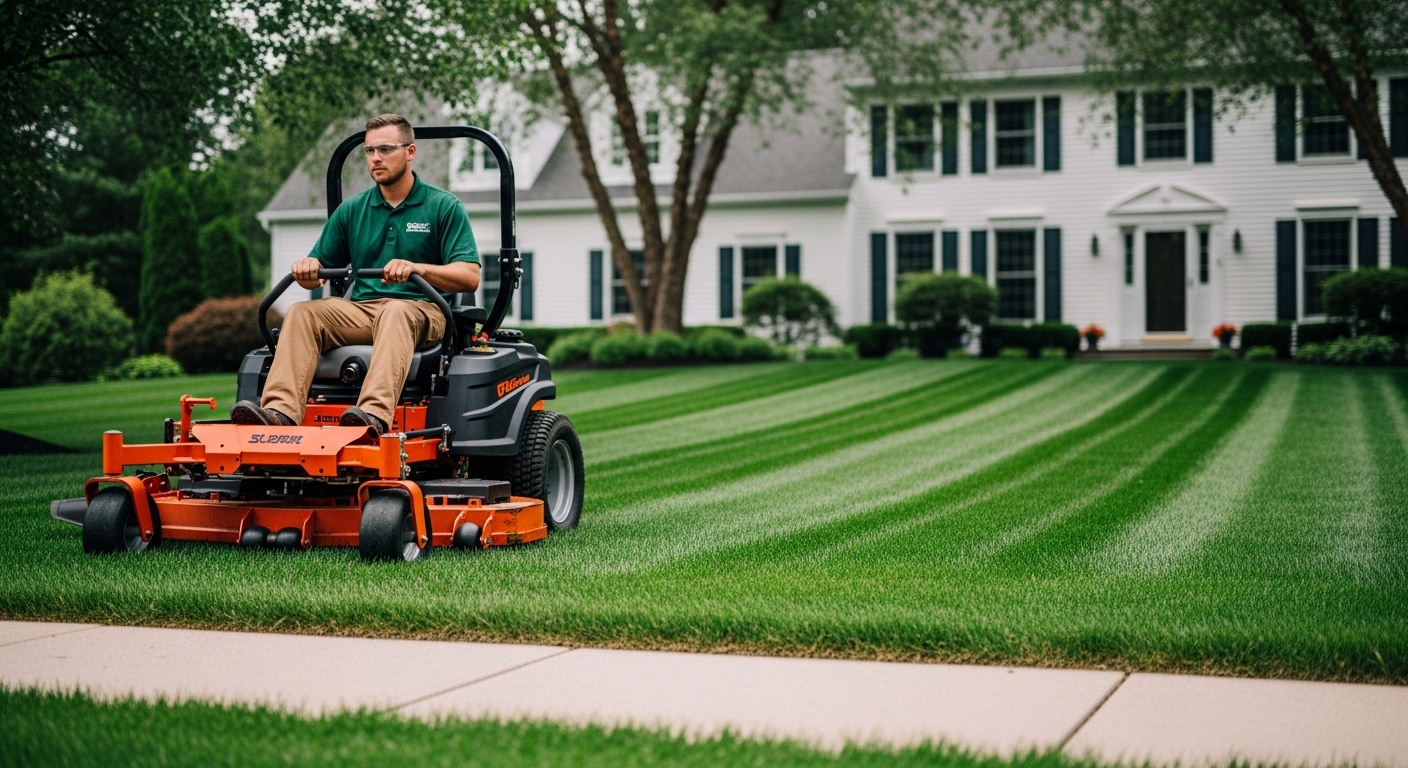 Manicured residential lawn with crisp diagonal stripes