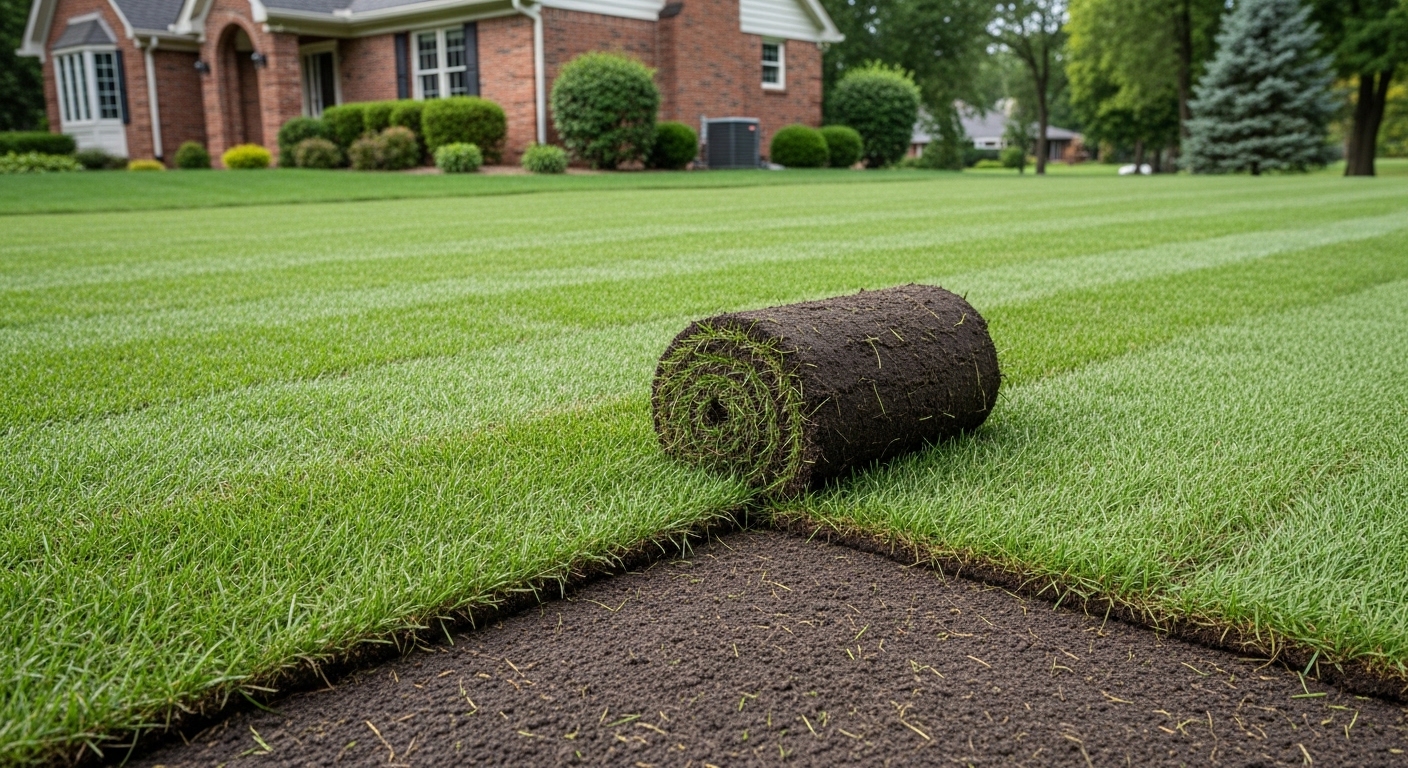 Fresh sod installation